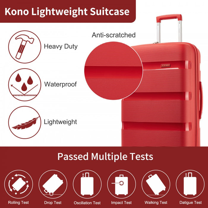 PP Hard Shell Carry-On Suitcase – 19-Inch – Lightweight Cabin Luggage with TSA Lock, 360° Silent Spinner Wheels – Red