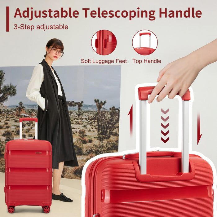 PP Hard Shell Carry-On Suitcase – 19-Inch – Lightweight Cabin Luggage with TSA Lock, 360° Silent Spinner Wheels – Red