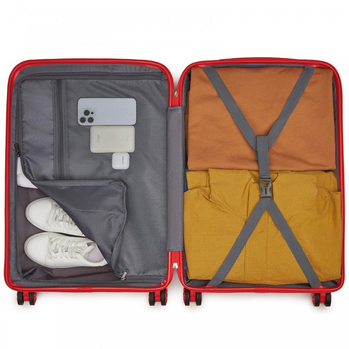 PP Hard Shell Suitcase – 24-Inch – Checked Luggage with TSA Lock and 360° Spinner Silent Wheels – Red