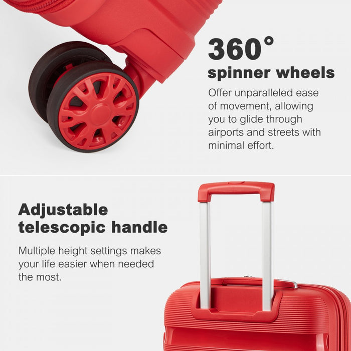 PP Hard Shell Suitcase – 24-Inch – Checked Luggage with TSA Lock and 360° Spinner Silent Wheels – Red