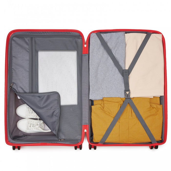 4-Piece PP Hard Shell Luggage Set – Travel Suitcases with TSA Lock, 360° Spinner Wheels with Vanity Case – Red