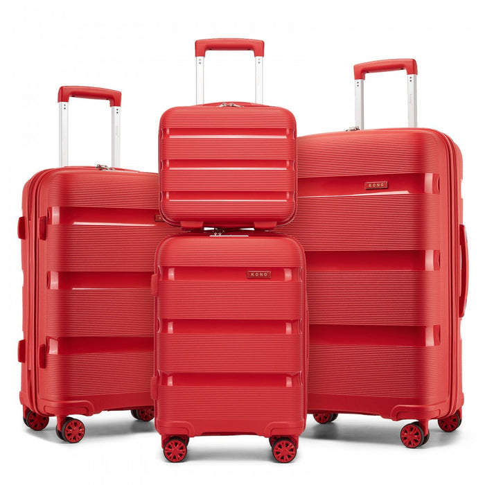 4-Piece PP Hard Shell Luggage Set – Travel Suitcases with TSA Lock, 360° Spinner Wheels with Vanity Case – Red