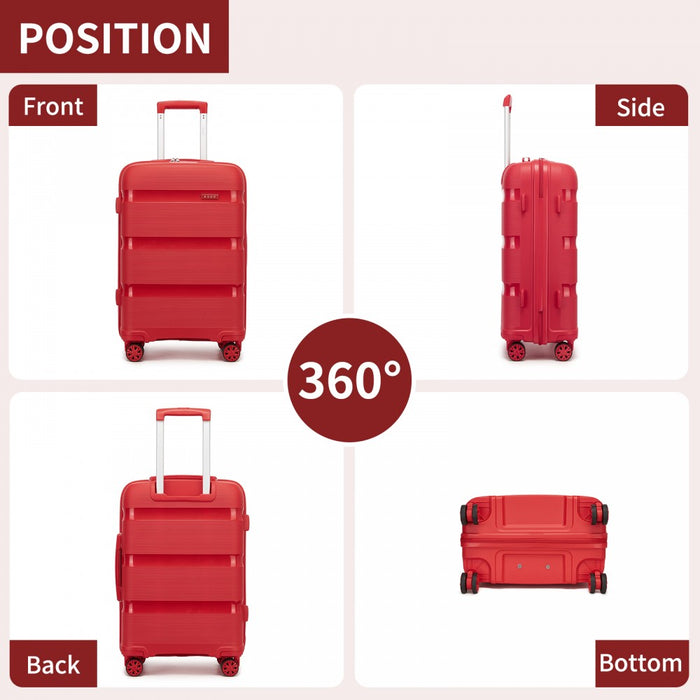 4-Piece PP Hard Shell Luggage Set – Travel Suitcases with TSA Lock, 360° Spinner Wheels with Vanity Case – Red