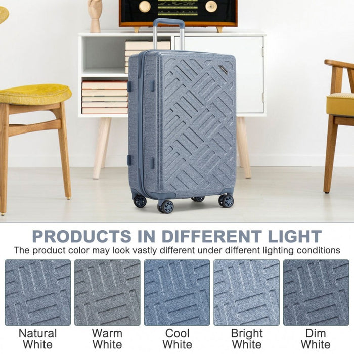 Geometric Pattern ABS+PC Hard Shell Check-In Suitcase with TSA Lock – 24-Inch – Denim Blue