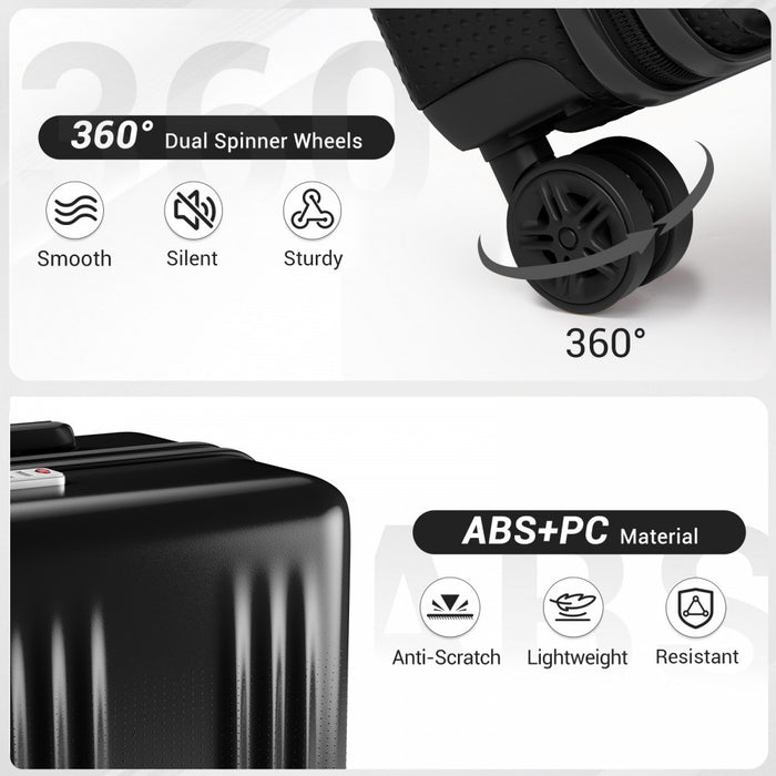 3-Piece ABS+PC Hard Shell Luggage Set with TSA Lock and 360° Silent Spinner Wheels – Black
