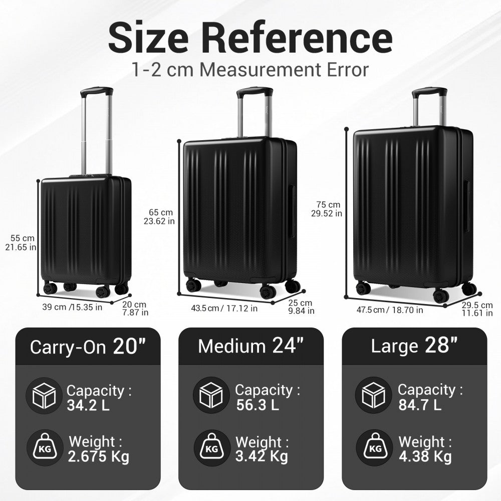 ABS+PC Hard Shell Cabin Suitcase with Smooth 360° Silent Spinner Wheels – 20-Inch – Black