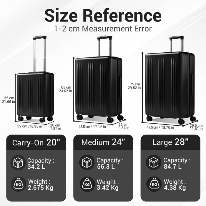 ABS+PC Hard Shell Large Travel Suitcase with TSA Lock – 28-Inch – Black