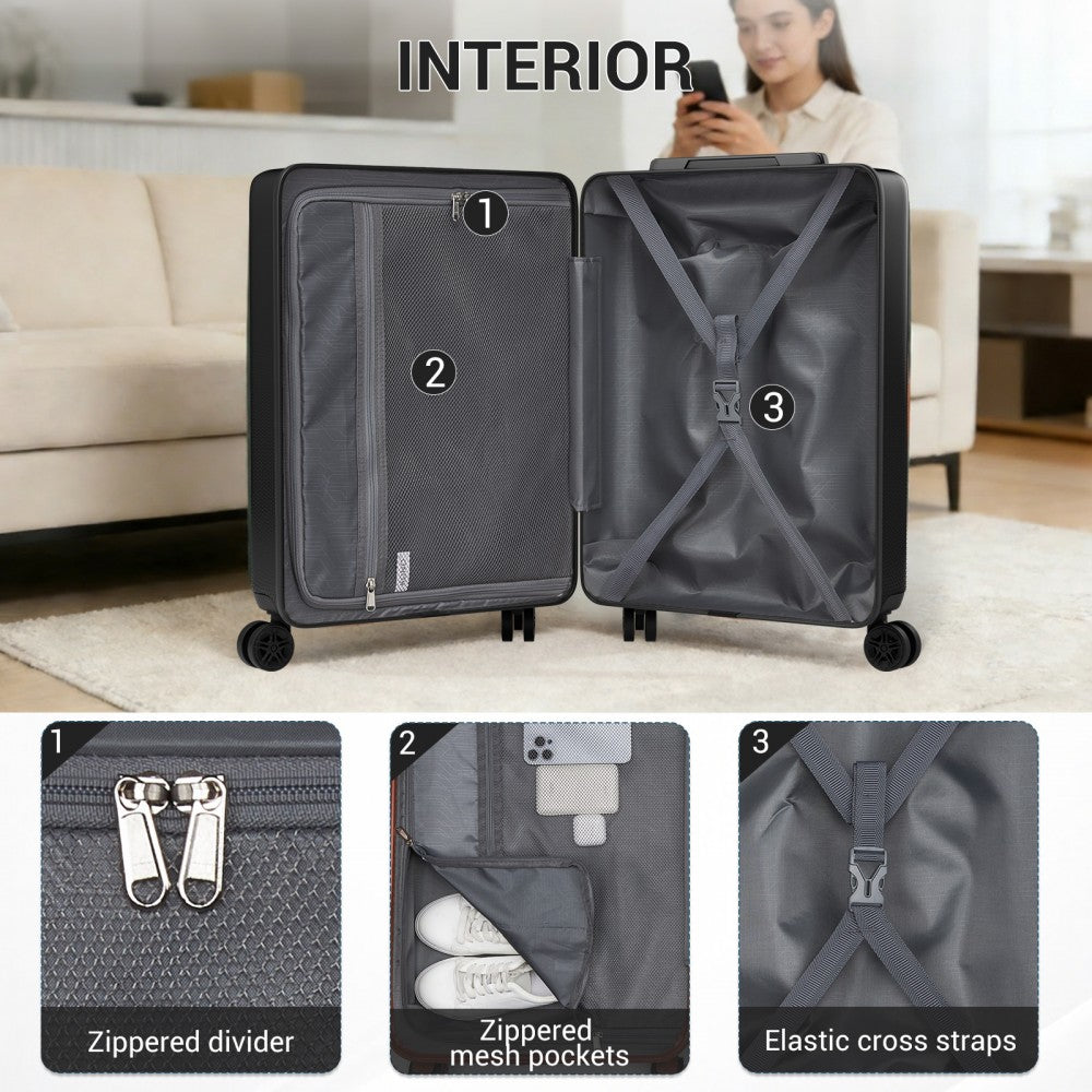 ABS+PC Hard Shell Cabin Suitcase with Smooth 360° Silent Spinner Wheels – 20-Inch – Black