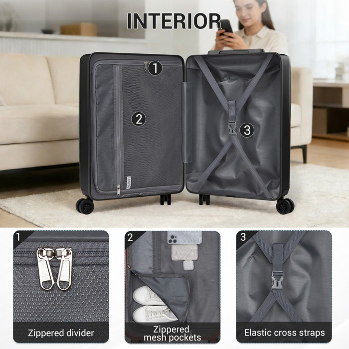 ABS+PC Hard Shell Cabin Suitcase with Smooth 360° Silent Spinner Wheels – 20-Inch – Black
