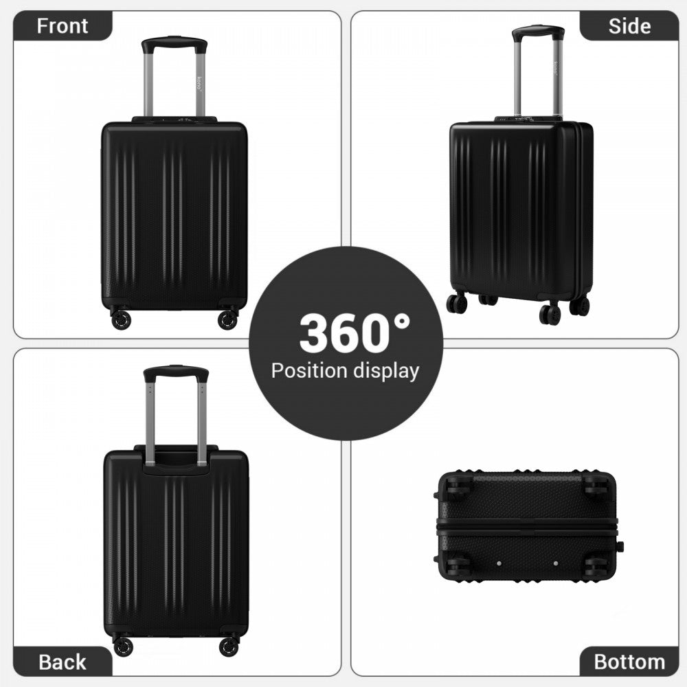 ABS+PC Hard Shell Cabin Suitcase with Smooth 360° Silent Spinner Wheels – 20-Inch – Black