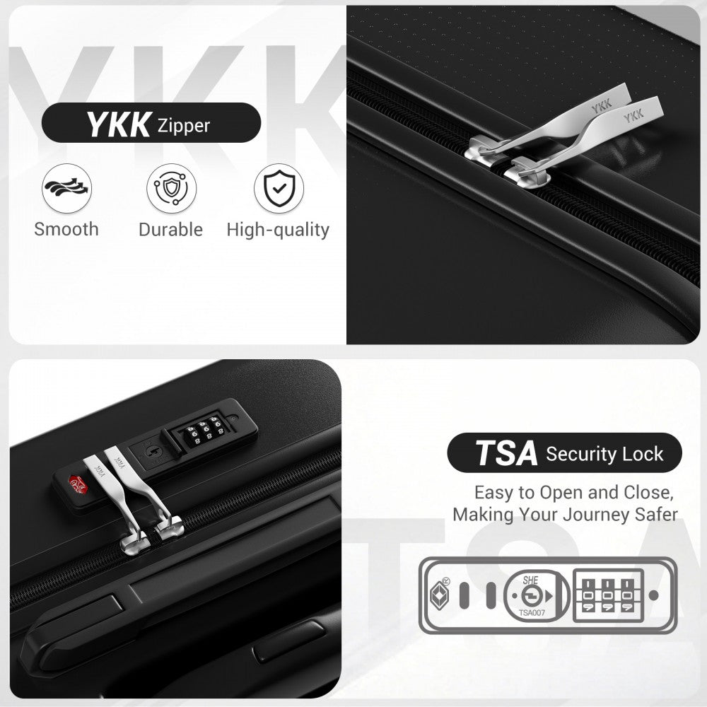 3-Piece ABS+PC Hard Shell Luggage Set with TSA Lock and 360° Silent Spinner Wheels – Black