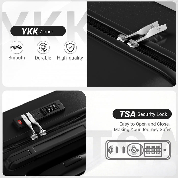 3-Piece ABS+PC Hard Shell Luggage Set with TSA Lock and 360° Silent Spinner Wheels – Black