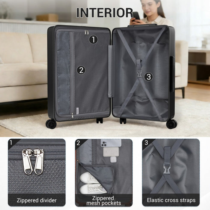 3-Piece ABS+PC Hard Shell Luggage Set with TSA Lock and 360° Silent Spinner Wheels – Black