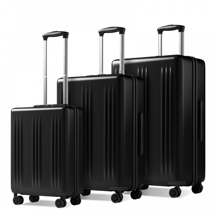 3-Piece ABS+PC Hard Shell Luggage Set with TSA Lock and 360° Silent Spinner Wheels – Black