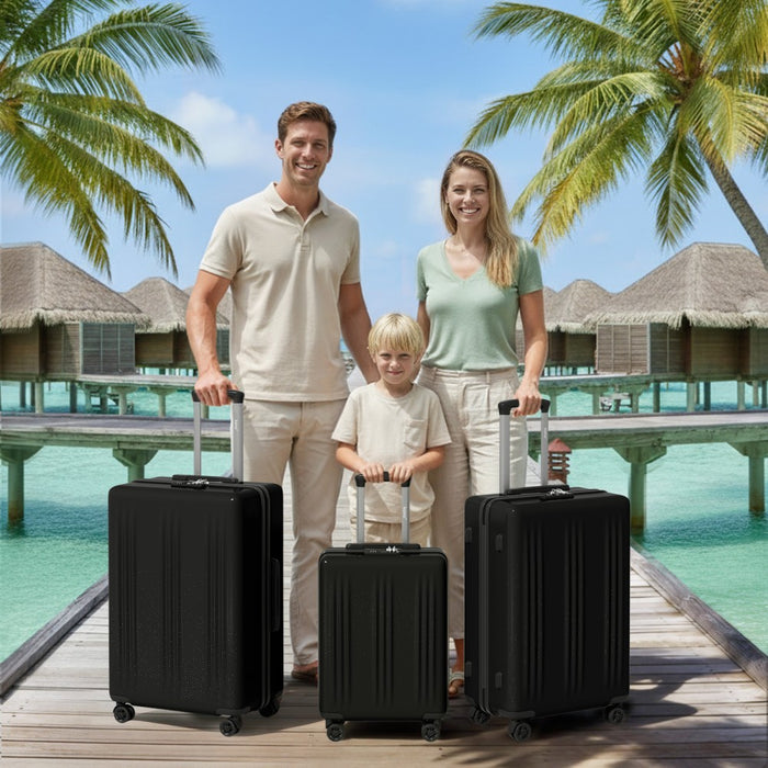 3-Piece ABS+PC Hard Shell Luggage Set with TSA Lock and 360° Silent Spinner Wheels – Black
