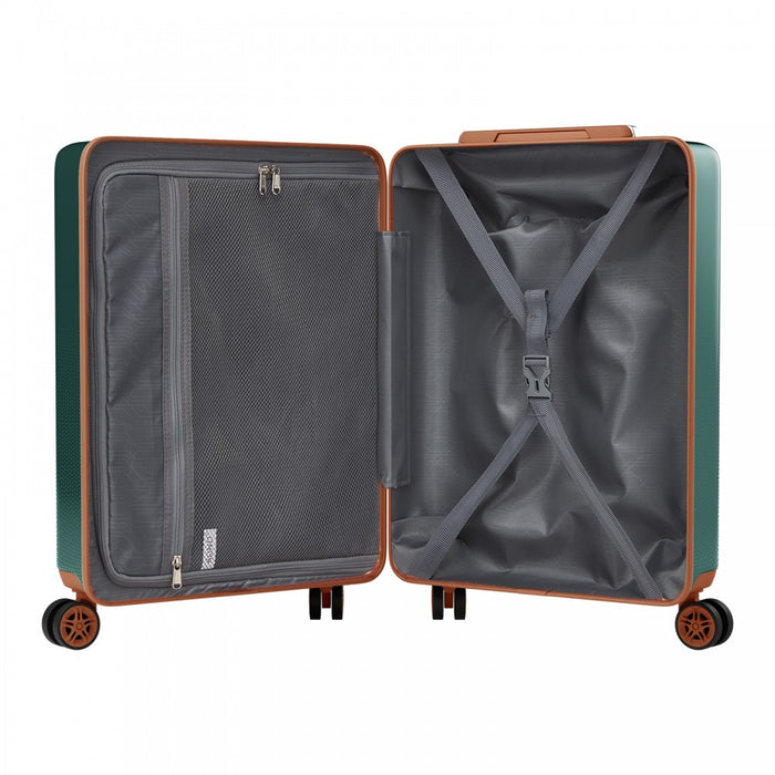 ABS+PC Hard Shell Cabin Suitcase with Smooth 360° Silent Spinner Wheels – 20-Inch – Green and Brown