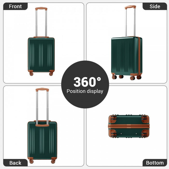 ABS+PC Hard Shell Cabin Suitcase with Smooth 360° Silent Spinner Wheels – 20-Inch – Green and Brown