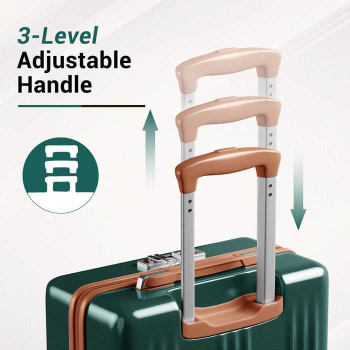 3-Piece ABS+PC Hard Shell Luggage Set with TSA Lock and 360° Silent Spinner Wheels – Green and Brown