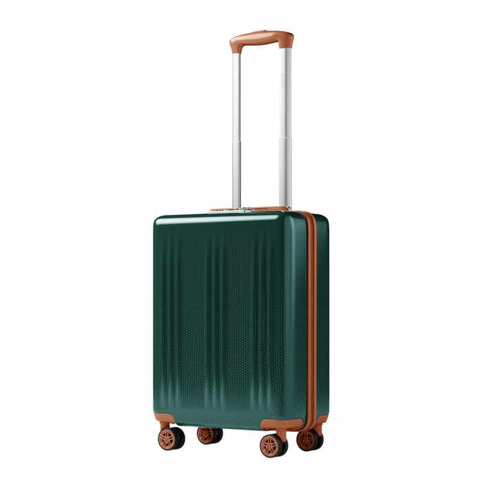 ABS+PC Hard Shell Cabin Suitcase with Smooth 360° Silent Spinner Wheels – 20-Inch – Green and Brown