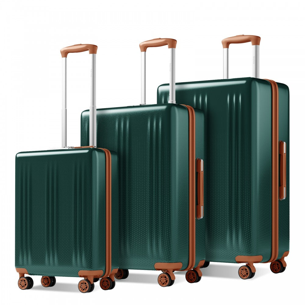3-Piece ABS+PC Hard Shell Luggage Set with TSA Lock and 360° Silent Spinner Wheels – Green and Brown