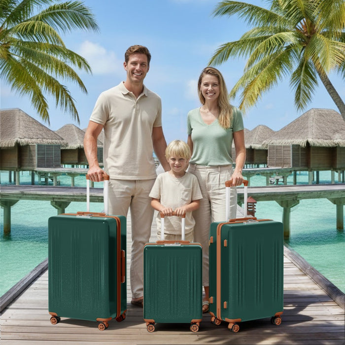 3-Piece ABS+PC Hard Shell Luggage Set with TSA Lock and 360° Silent Spinner Wheels – Green and Brown