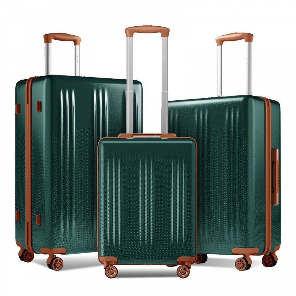 3-Piece ABS+PC Hard Shell Luggage Set with TSA Lock and 360° Silent Spinner Wheels – Green and Brown