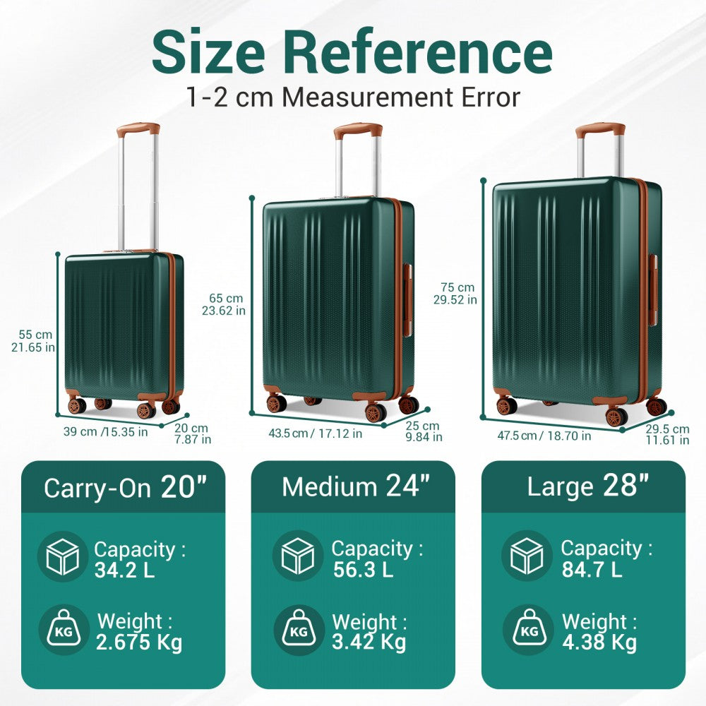ABS+PC Hard Shell Medium Check-In Luggage with 360° Silent Spinner Wheels – 24-Inch – Green and Brown