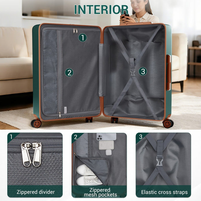 ABS+PC Hard Shell Large Travel Suitcase with TSA Lock – 28-Inch – Green and Brown
