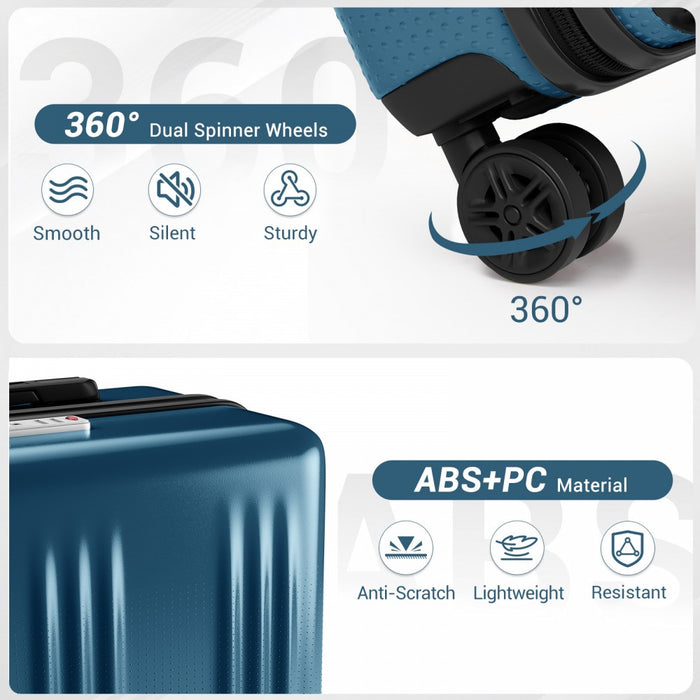 3-Piece ABS+PC Hard Shell Luggage Set with TSA Lock and 360° Silent Spinner Wheels – Navy