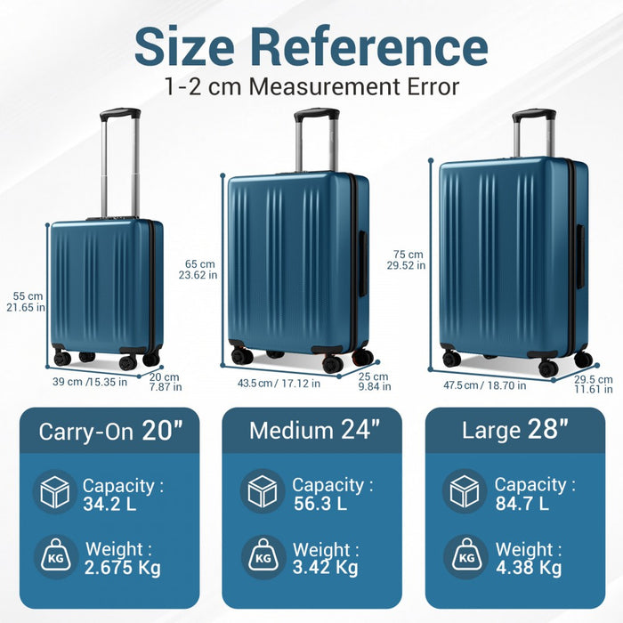 ABS+PC Hard Shell Medium Check-In Luggage with 360° Silent Spinner Wheels – 24-Inch – Navy