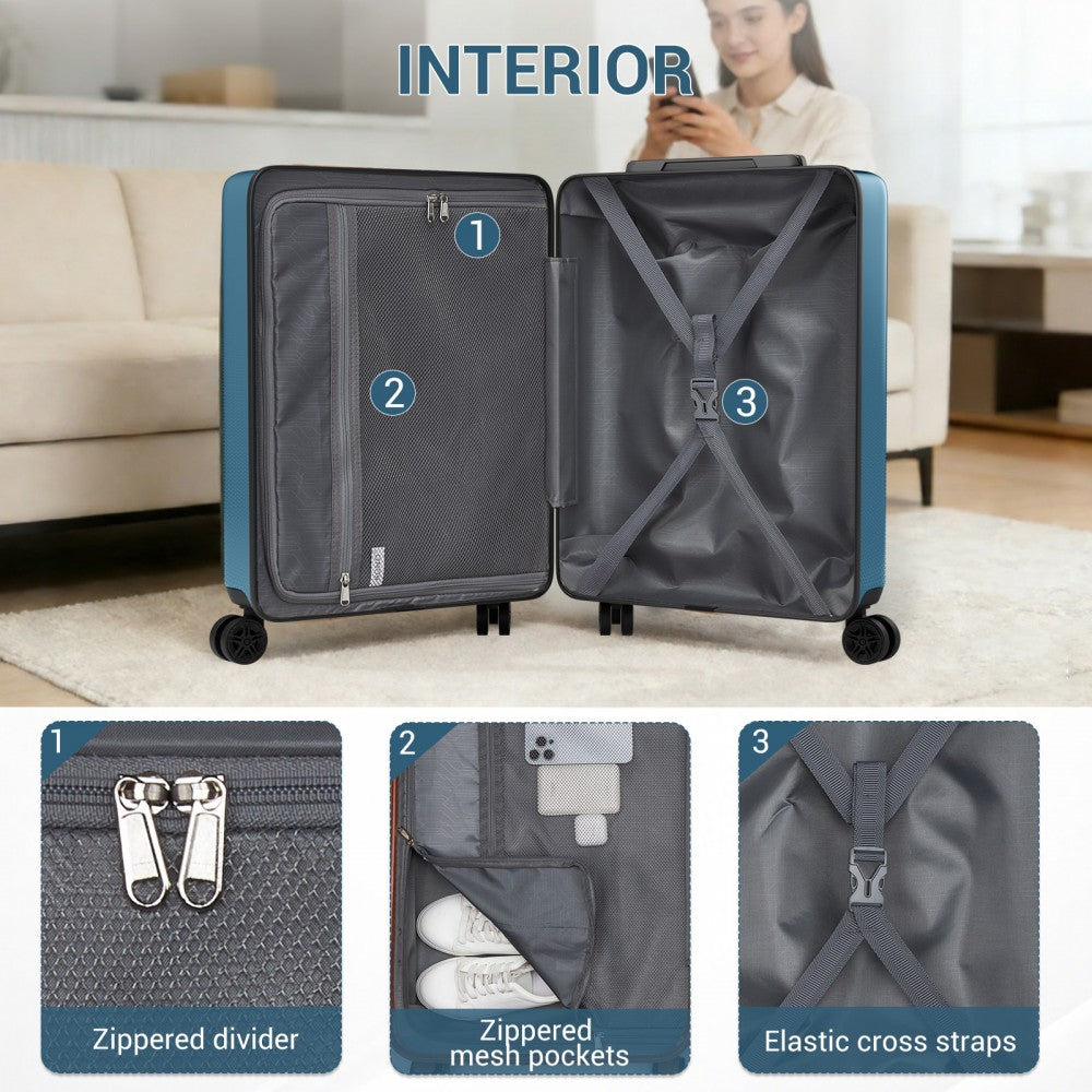 ABS+PC Hard Shell Cabin Suitcase with Smooth 360° Silent Spinner Wheels – 20-Inch – Navy