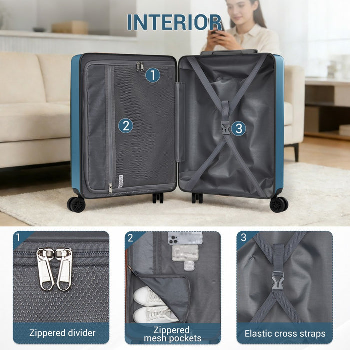 ABS+PC Hard Shell Cabin Suitcase with Smooth 360° Silent Spinner Wheels – 20-Inch – Navy