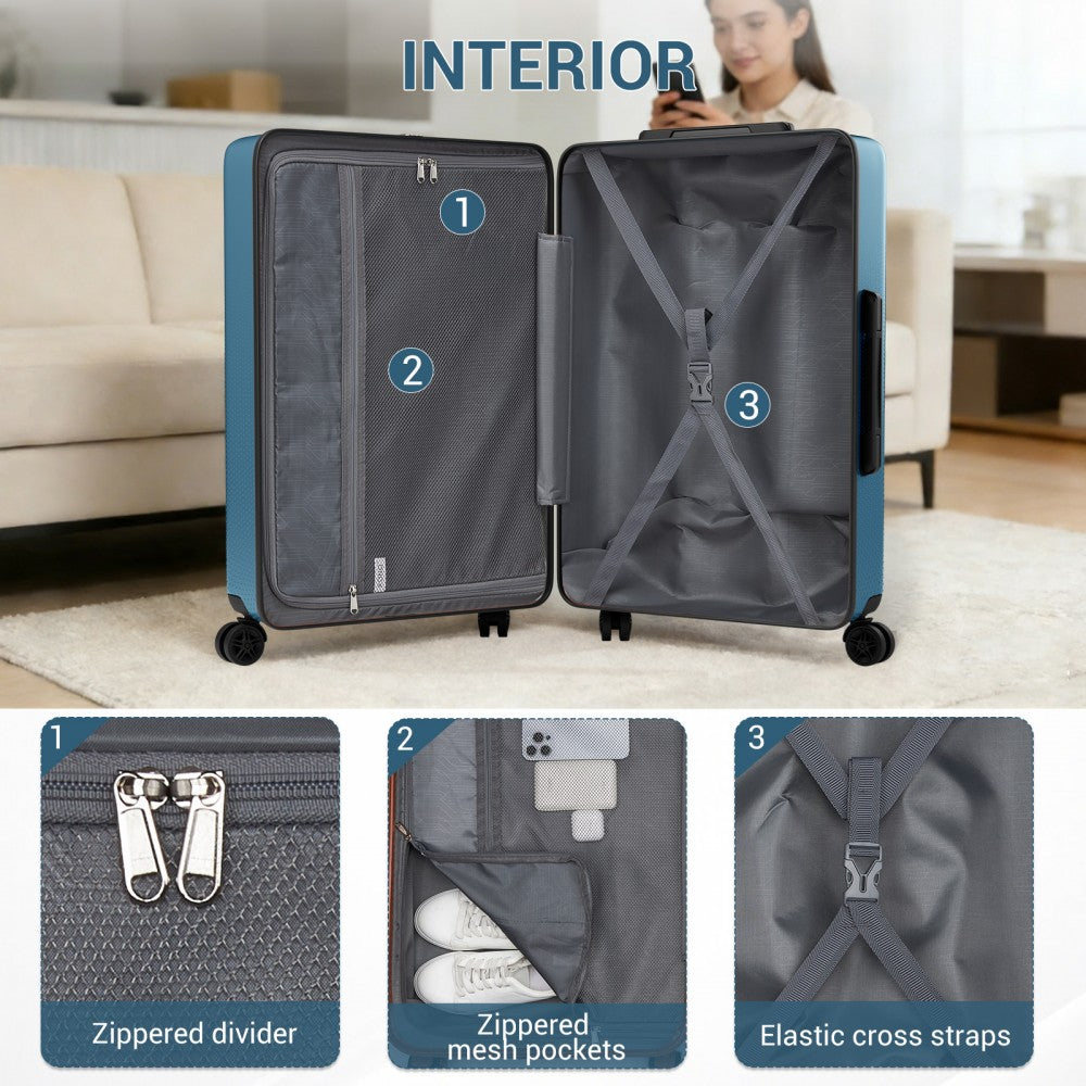 3-Piece ABS+PC Hard Shell Luggage Set with TSA Lock and 360° Silent Spinner Wheels – Navy