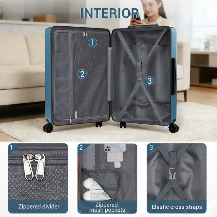 3-Piece ABS+PC Hard Shell Luggage Set with TSA Lock and 360° Silent Spinner Wheels – Navy