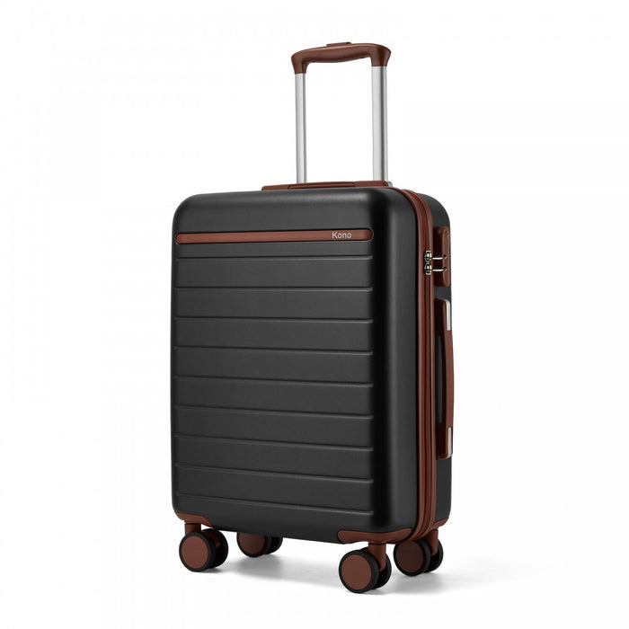 Scratch-Resistant Hard Shell Cabin Suitcase with Horizontal Stripe Design, Brown Accents – 20-Inch – Black and Brown