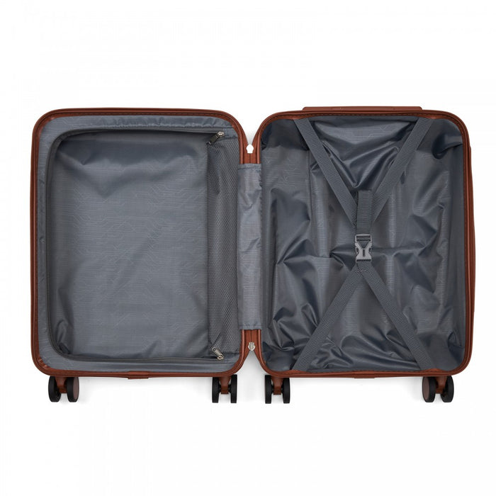 Scratch-Resistant Hard Shell Cabin Suitcase with Horizontal Stripe Design, Brown Accents – 20-Inch – Black and Brown