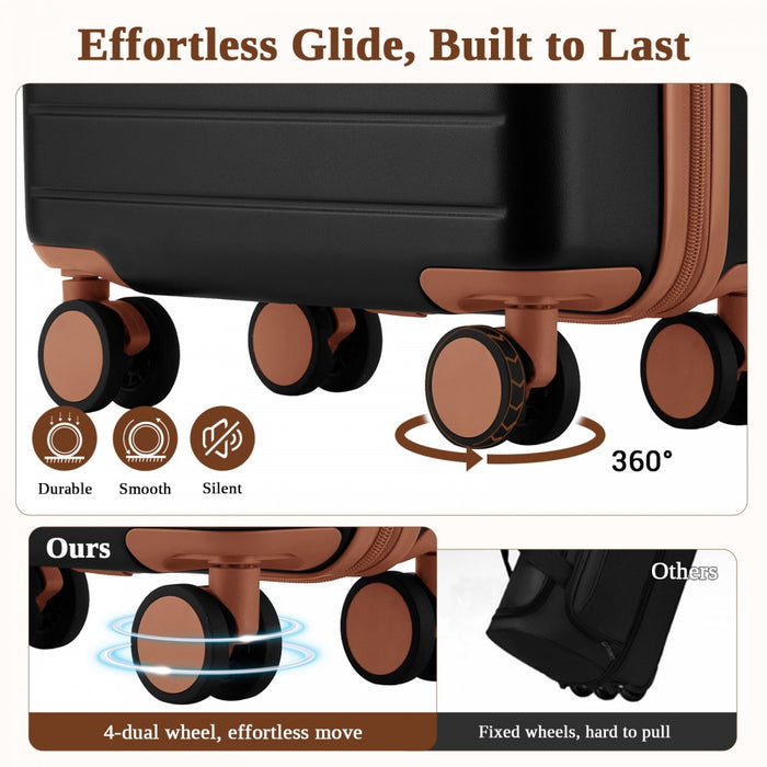 Scratch-Resistant Hard Shell Cabin Suitcase with Horizontal Stripe Design, Brown Accents – 20-Inch – Black and Brown
