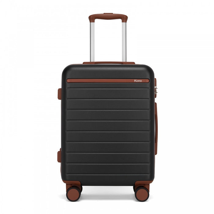 Scratch-Resistant Hard Shell Cabin Suitcase with Horizontal Stripe Design, Brown Accents – 20-Inch – Black and Brown