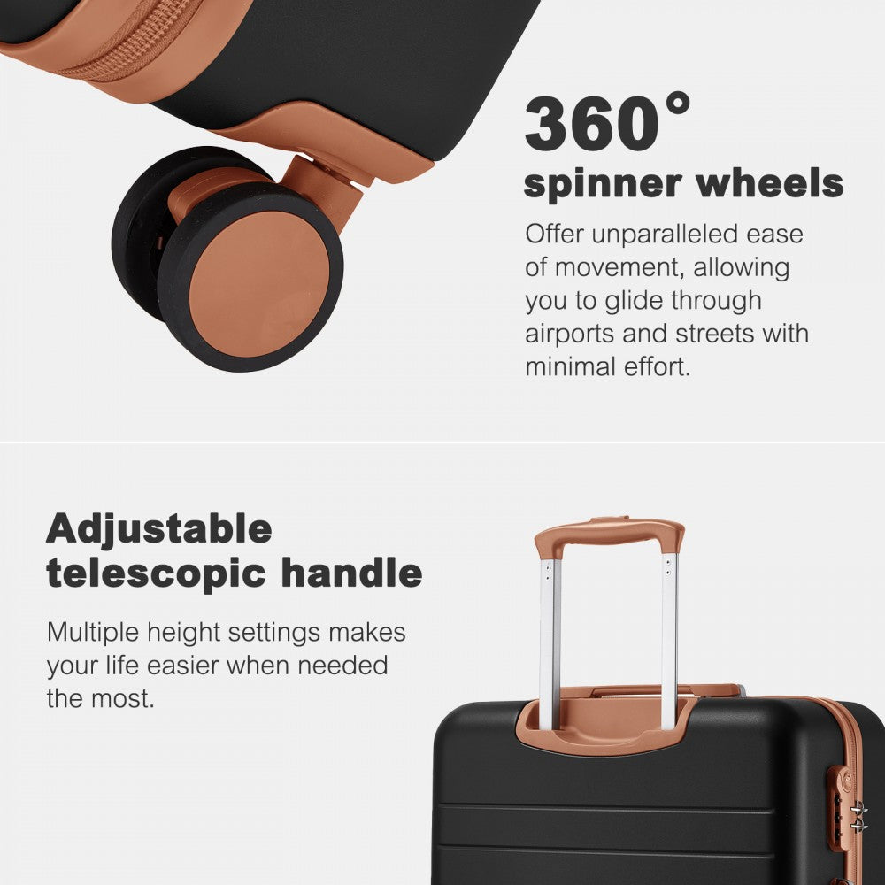 Scratch-Resistant Large Hard Shell Suitcase with Horizontal Stripe Design, Brown Accents – 28-Inch – Black and Brown