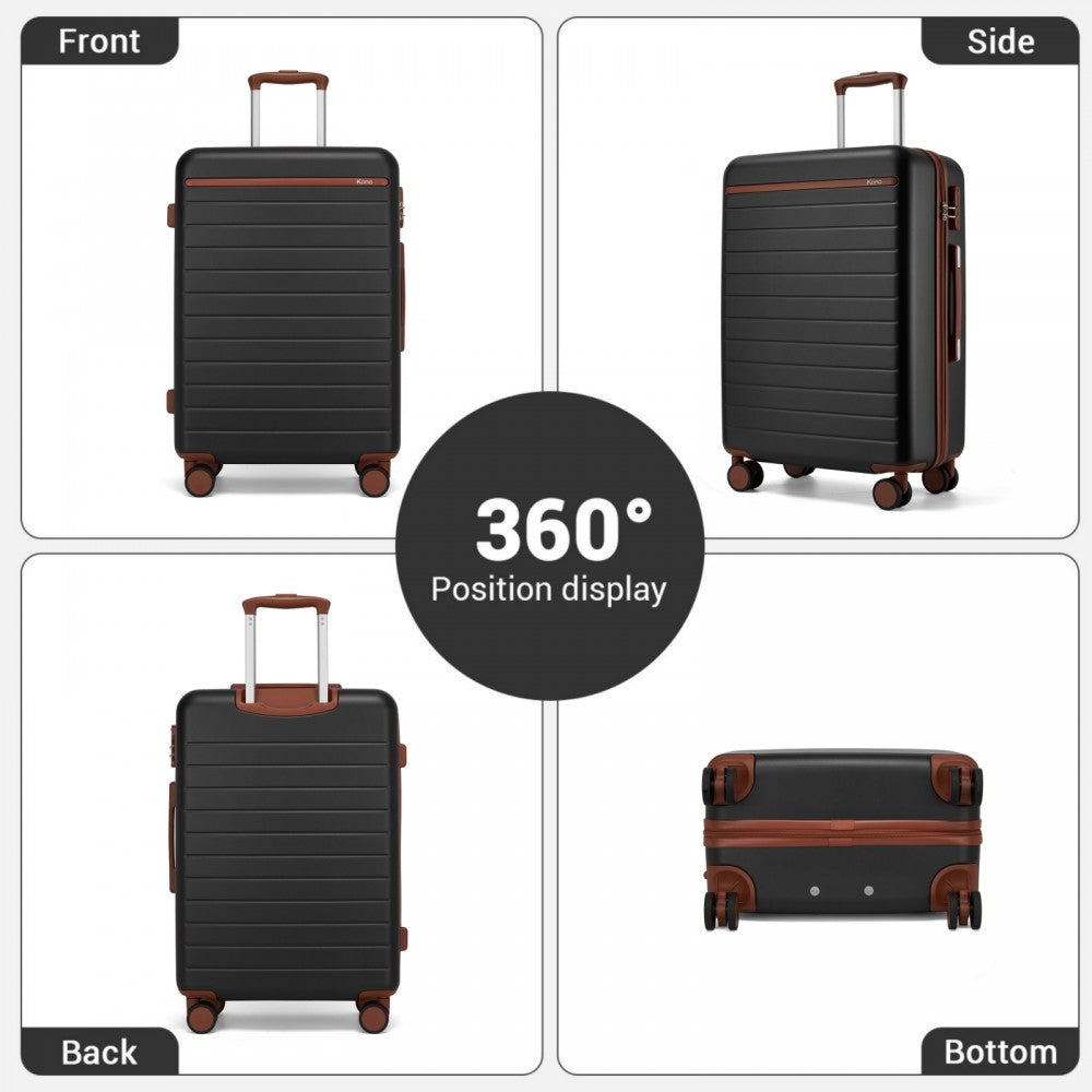 Scratch-Resistant Large Hard Shell Suitcase with Horizontal Stripe Design, Brown Accents – 28-Inch – Black and Brown