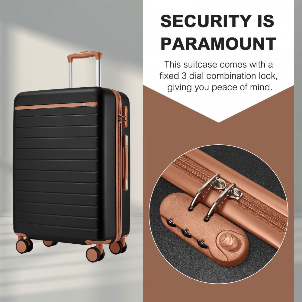 Scratch-Resistant Large Hard Shell Suitcase with Horizontal Stripe Design, Brown Accents – 28-Inch – Black and Brown