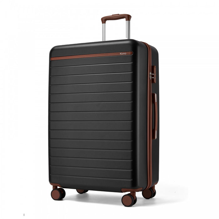 Scratch-Resistant Large Hard Shell Suitcase with Horizontal Stripe Design, Brown Accents – 28-Inch – Black and Brown