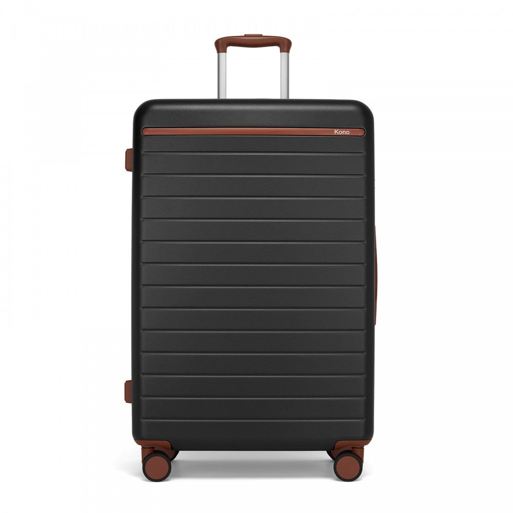 Scratch-Resistant Large Hard Shell Suitcase with Horizontal Stripe Design, Brown Accents – 28-Inch – Black and Brown