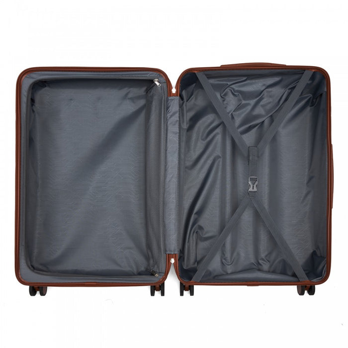 3-Piece Scratch-Resistant Hard Shell Luggage Set with Horizontal Stripe Design, Brown Accents – Black and Brown
