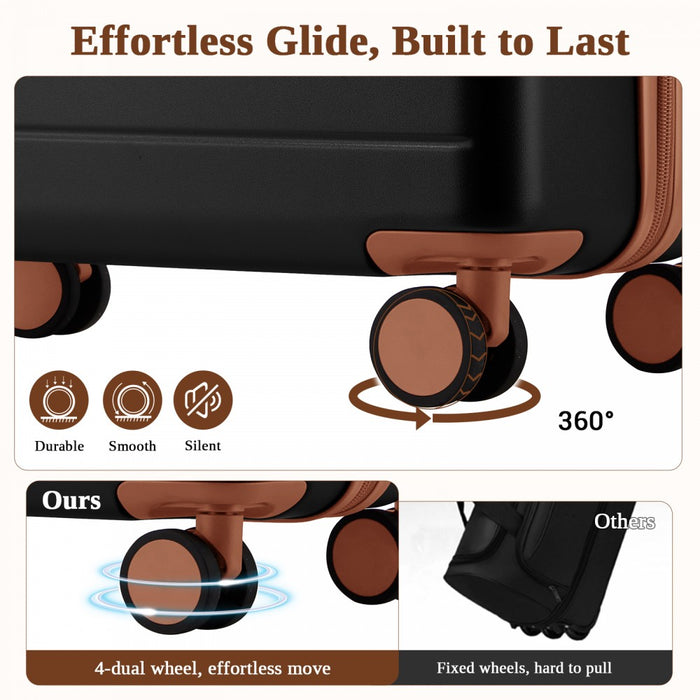 3-Piece Scratch-Resistant Hard Shell Luggage Set with Horizontal Stripe Design, Brown Accents – Black and Brown