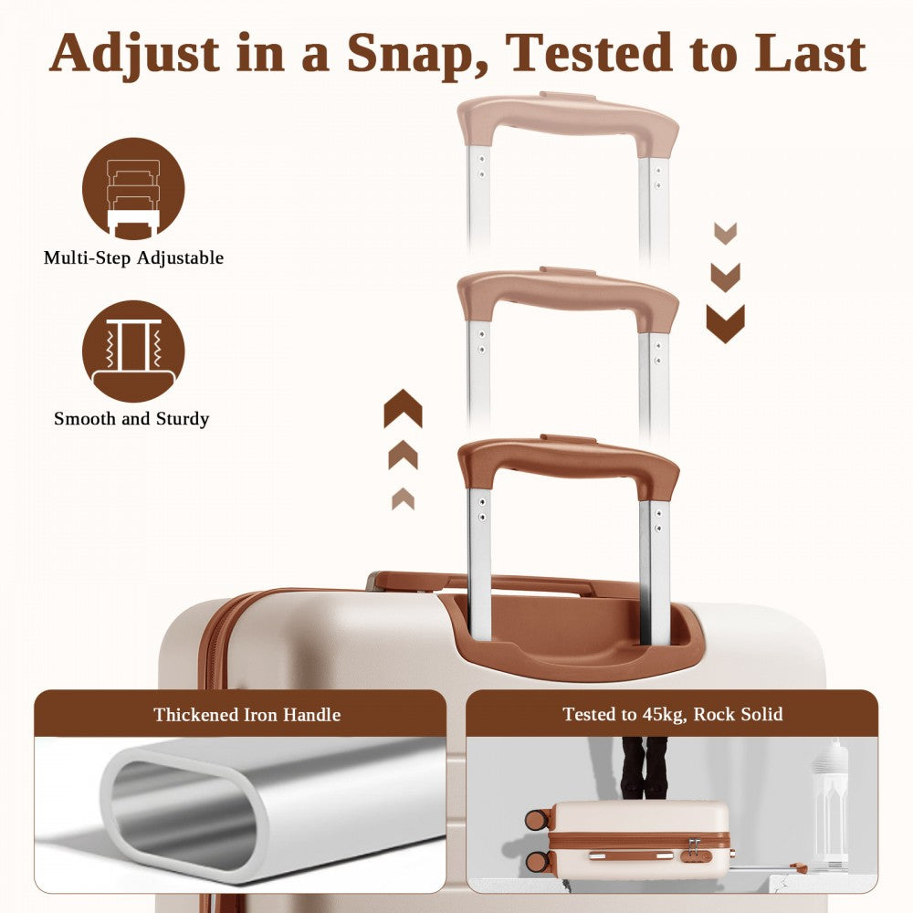 3-Piece Scratch-Resistant Hard Shell Luggage Set with Horizontal Stripe Design, Brown Accents – Cream and Brown