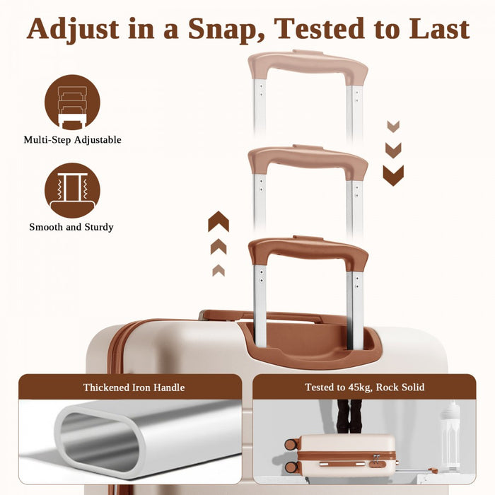 3-Piece Scratch-Resistant Hard Shell Luggage Set with Horizontal Stripe Design, Brown Accents – Cream and Brown