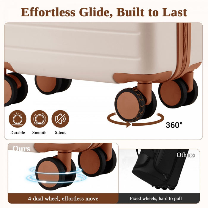 Scratch-Resistant Hard Shell Cabin Suitcase with Horizontal Stripe Design, Brown Accents – 20-Inch – Cream and Brown