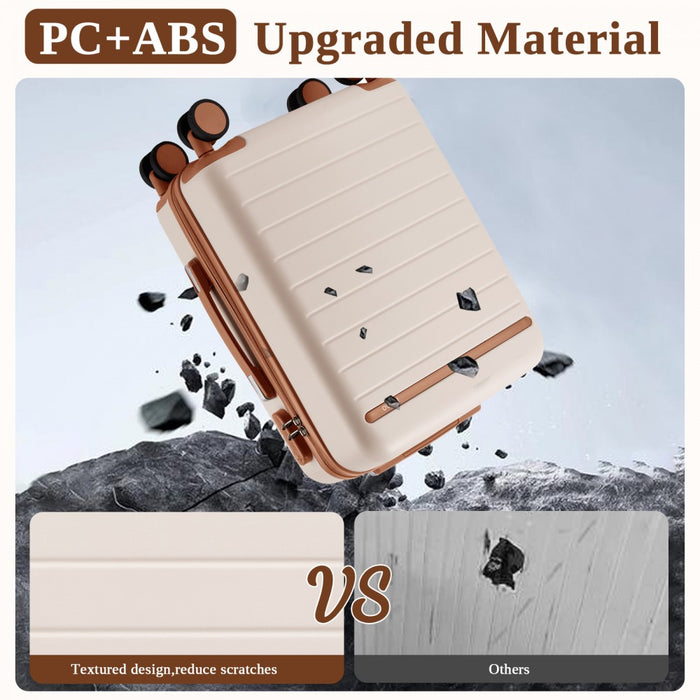 Scratch-Resistant Hard Shell Cabin Suitcase with Horizontal Stripe Design, Brown Accents – 20-Inch – Cream and Brown