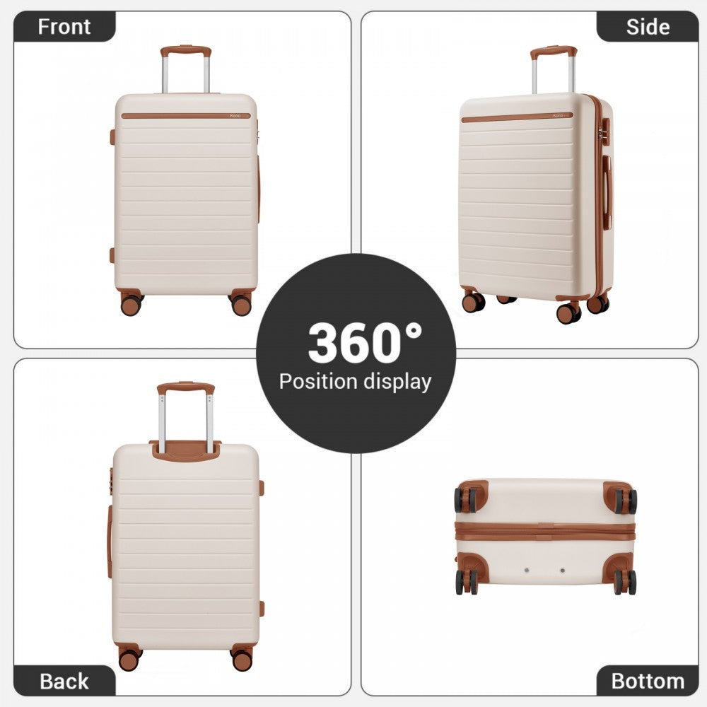 3-Piece Scratch-Resistant Hard Shell Luggage Set with Horizontal Stripe Design, Brown Accents – Cream and Brown